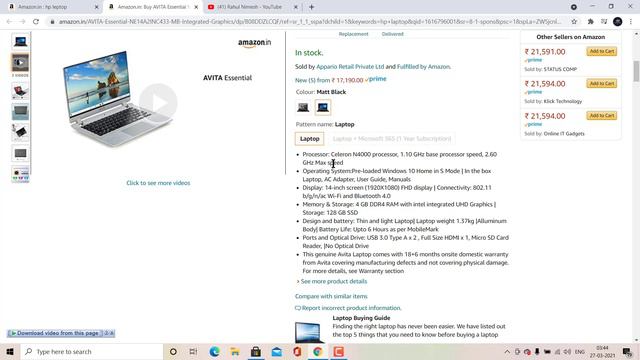 Best Laptop Under 20000 In India 2021 ||AVITA Essential NE14A2INC433-MB 14-inch Laptop Black