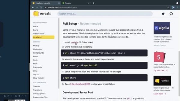 Reveal JS — HTML Presentation Framework (1 of 6, Intro and installation)