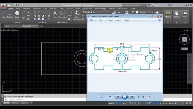 2D Autocad Practice Drawing Exercise 3 with commands смотреть онлайн