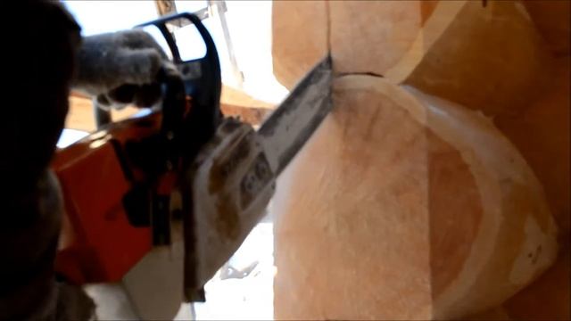 Точная торцовка сруба,выпиливание штробы.