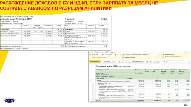 Расхождение доходов в БУ и НДФЛ, если зарплата за месяц не совпала с авансом | Микос Программы 1С смотреть онлайн