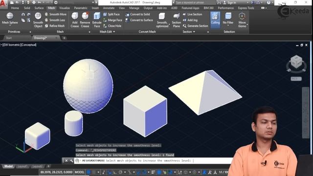 How to use Smooth Object Smooth more Smooth Less & Convert to Surface in Autocad смотреть онлайн