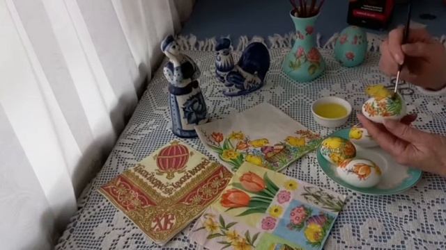 Красочные пасхальные яйца. Декупаж салфеткой. смотреть онлайн