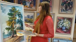 Рисую сосны масляными красками