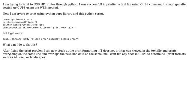 Raspberry Pi: Fail to print using python-cups: "client-error-document-access-error" смотреть онлайн