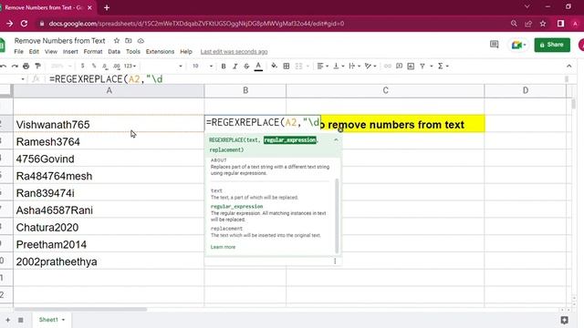 #Regexreplace# Remove numbers from text in #Google Sheets# смотреть онлайн