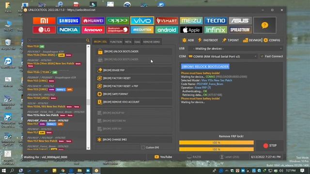 Vivo Y15s Bootloader Unlock and Relock Password and FRP Remove Done By UnlockTool смотреть онлайн