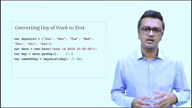 65_Retrieving and modifying examples day of week to text (JavaScript in Urdu/Hindi) смотреть онлайн