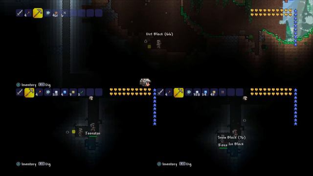 Terraria - Collect 999 Blocks Competition (3 Players Split Screen)