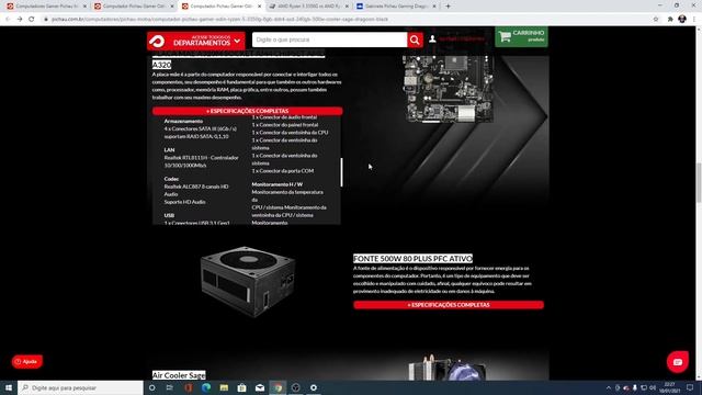 COMPUTADOR PICHAU GAMER ODIN, RYZEN 5 3350G, 8GB DDR4, SSD 240GB, 500W, COOLER SAGE, DRAGOON BLACK смотреть онлайн