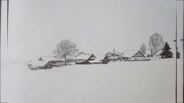 Как нарисовать зимний пейзаж и деревню. смотреть онлайн