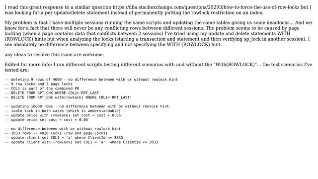 Databases: How to force SQL server to use row locking for specific update/delete statements? смотреть онлайн