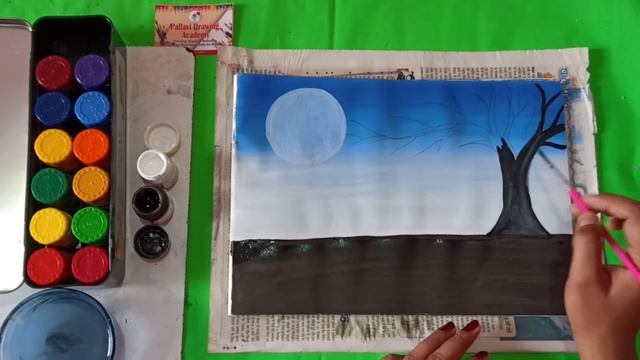 How to draw easy night painting for kids with poster colour | Pallavi Drawing Academy | смотреть онлайн