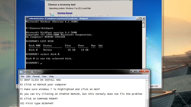 FIXING MBR in Windows 7 using COMMAND PROMPT and a Windows 7 DVD смотреть онлайн