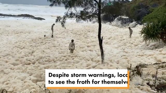 Sea foam buries beachgoers in otherworldly sight | New York Post смотреть онлайн