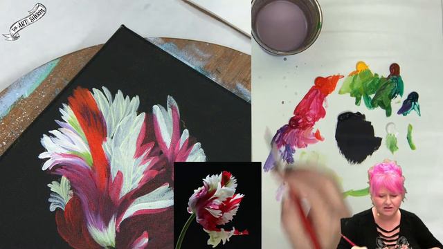PARROT TULIP FLOWER Beginners Learn to paint Acrylic Tutorial Step by Step смотреть онлайн