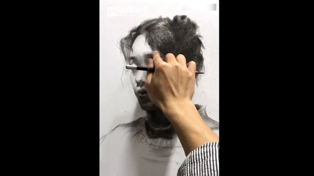 Artist With Skillful Charcoal Drawing Technique