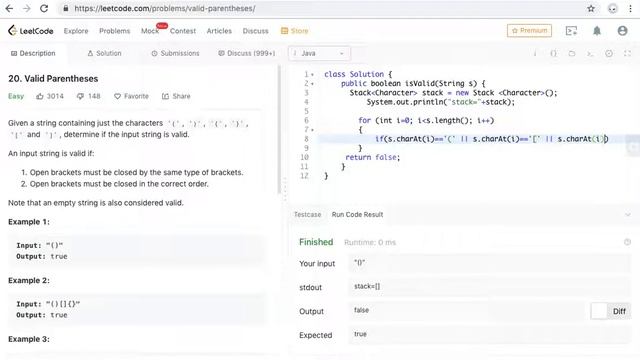 LeetCode 20.Valid Parentheses Java смотреть онлайн
