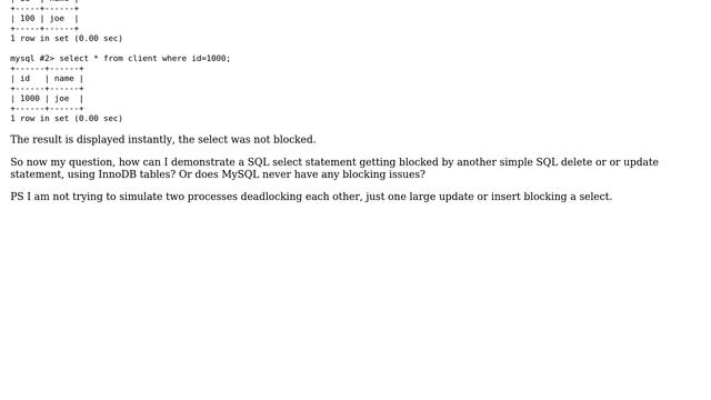 Databases: How can I make a select statement get blocked? смотреть онлайн