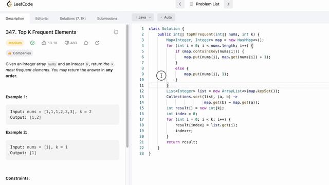 Leetcode | 347. Top K Frequent Elements | Medium | Java Solution смотреть онлайн