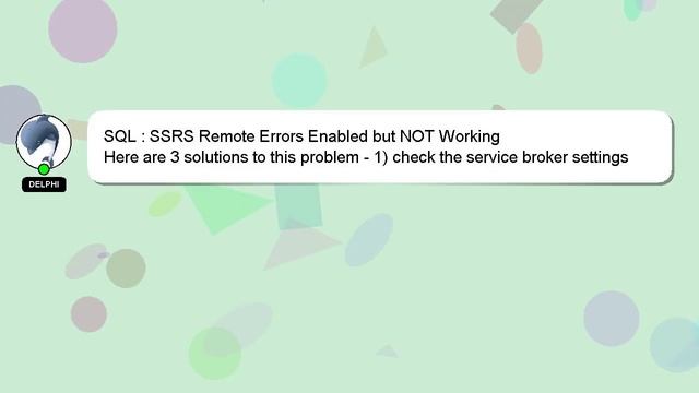 SQL : SSRS Remote Errors Enabled but NOT Working смотреть онлайн