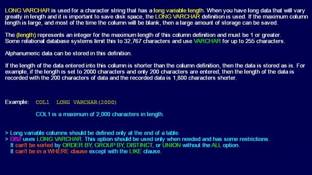 SQL 034 Data Types, Character String Data, LONG VARCHAR смотреть онлайн