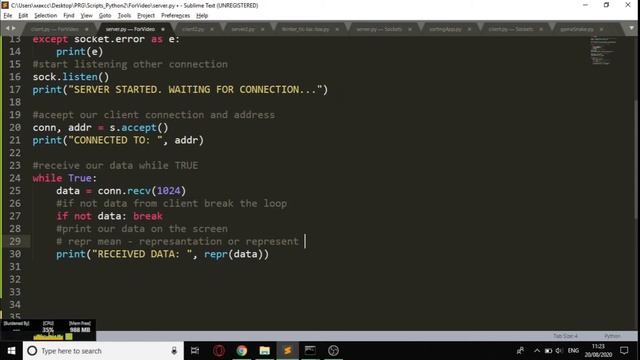 SOCKETS Send and receive data PYTHON смотреть онлайн