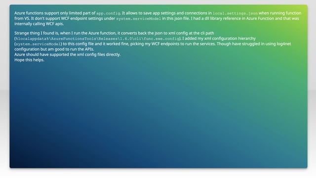 How to add configuration values in AppSettings.json in Azure functions. Is there any structure f... смотреть онлайн
