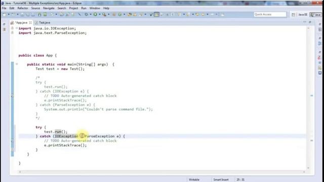 Learn Java Tutorial for Beginners, Part 36: Multiple Exceptions смотреть онлайн