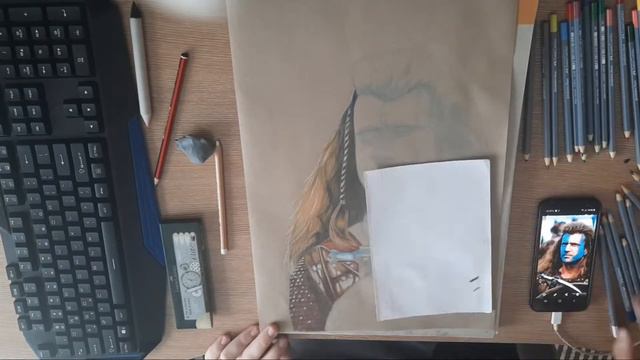 Mel Gibson braveheart colored pencils portrait timelapse смотреть онлайн