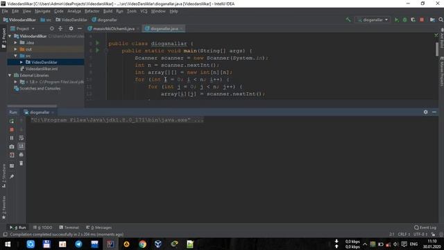 JAVA Two-dimensional array (diagonals) смотреть онлайн
