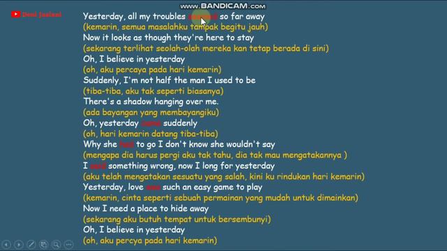 Belajar "Simple Past Tense" Lewat Lirik Lagu The Beatles (Yesterday) смотреть онлайн