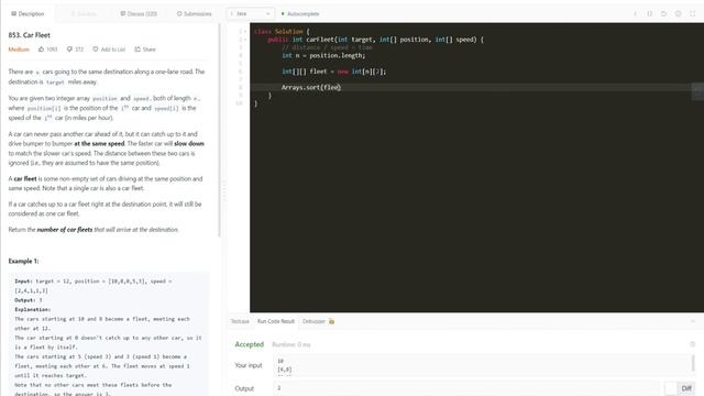 853. Car Fleet, LeetCode, Java смотреть онлайн