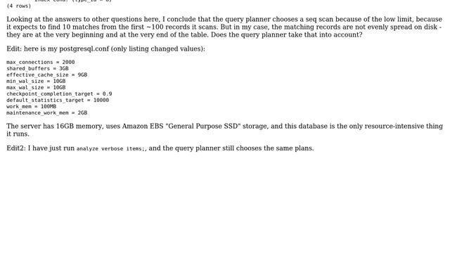 Does PostgreSQL consider how evenly data is distributed on disk when choosing a seq scan? смотреть онлайн