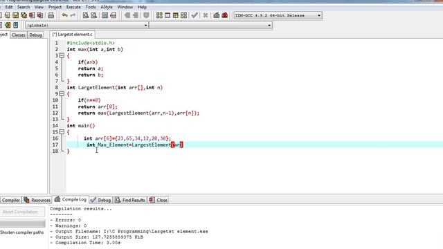 C Program to find largest element of array using recursion смотреть онлайн