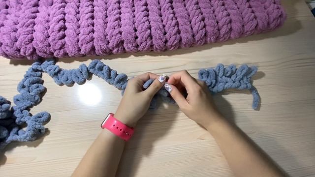 Плед из Alize Puffy. Узор косичка / колосок. смотреть онлайн