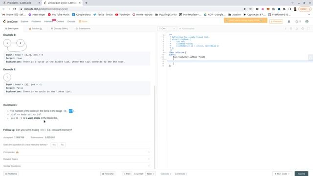 LeetCode 141 Linked List Cycle смотреть онлайн