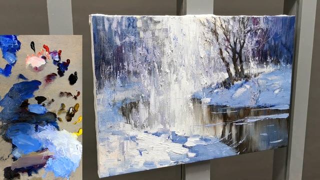 Зимний пейзаж, полный процесс живописи #8 смотреть онлайн