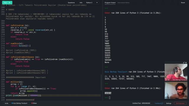Python - Cift Tabanli Palindrom Sayilar (Double-base palindromes) - Part 2 смотреть онлайн