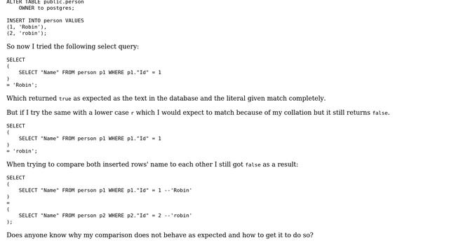 Databases: Case-insensitive collation still comparing case-sensitive смотреть онлайн