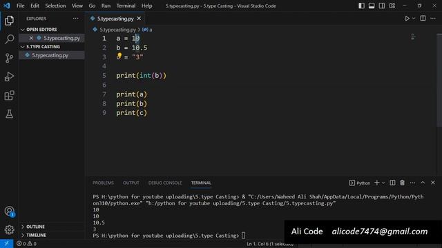 Type Casting in Python | Tutorial 5 | Python in Urdu | Hindi | Python For Beginners | Ali Code смотреть онлайн