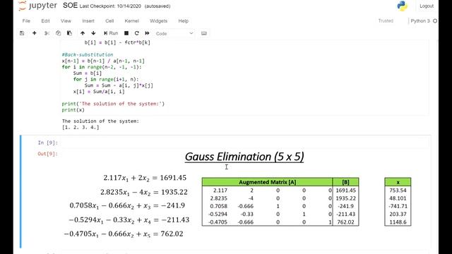 Gauss Elimination Code - ANY SIZE - Python Code смотреть онлайн