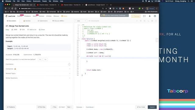 leetcode 21. Merge Two Sorted Lists | Java смотреть онлайн
