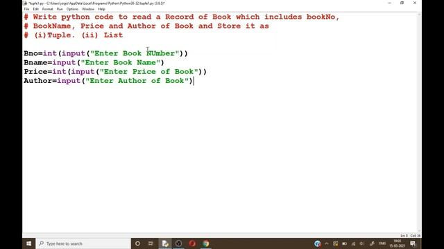 17. Write python code to read a Record of Book & Store it as Tuple or as List смотреть онлайн