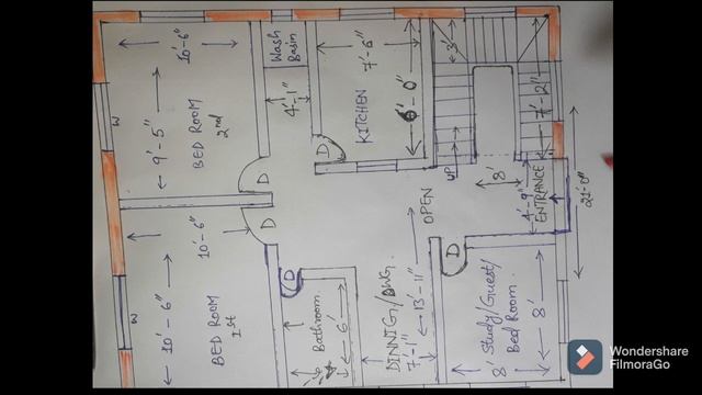 House Plan (3 BHK) घर का नक्शा 21'X32' (672 वर्ग फुट) Ghar ka Naksha 672 sq.ft. 3 BHK {Size 21'X32' смотреть онлайн