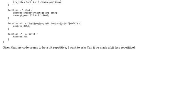 Code Review: Nginx configuration, with global defaults and support for a PHP site смотреть онлайн