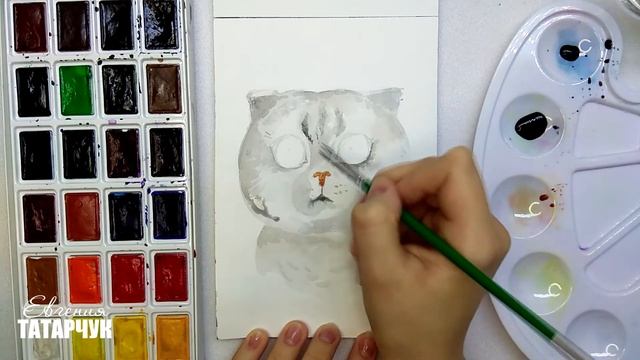 Как нарисовать КОШКУ акварелью? | Рисую милого котенка с большими глазами смотреть онлайн