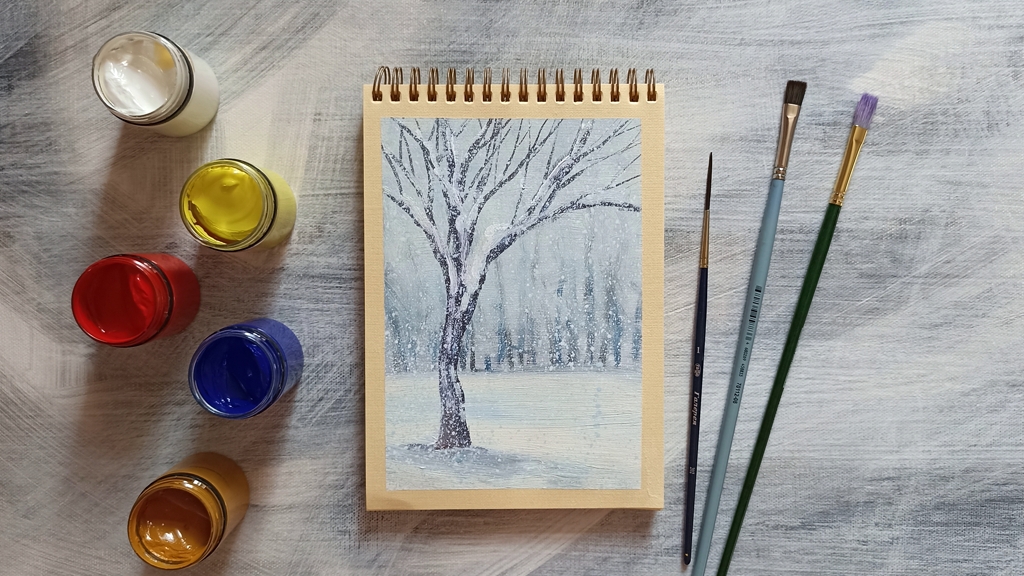 Рисуем зиму гуашью смотреть онлайн