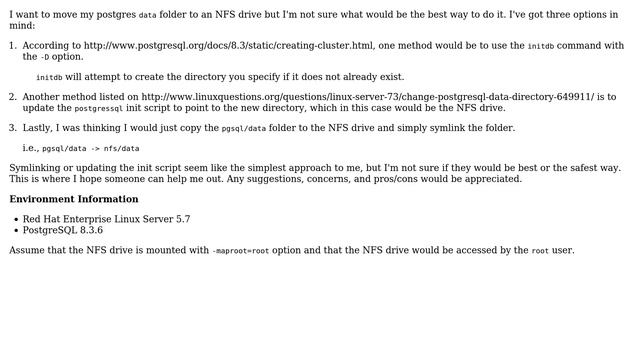 Moving postgres data folder on NFS drive. Is it better to symlink, reinit cluster, смотреть онлайн