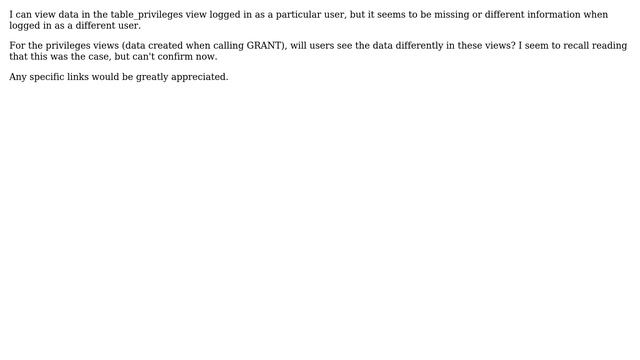 Databases: In Oracle, will certain users only be able to see certain data in the privileges tables? смотреть онлайн